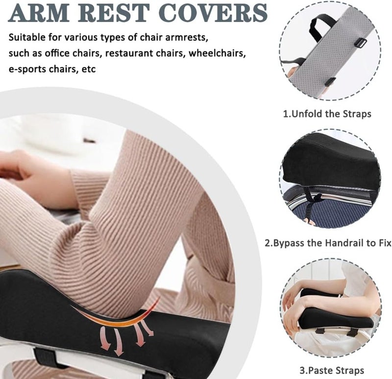 Shapeazy 2 Pack Office Chair Armrest Pads Covers,Arm Rest Pad with Memory Foam Elbow Pillow for Forearm Pressure Relief, Arm Rest Covers for Office Chairs, Wheelchair, Comfy Gaming Chair (Black) - Image 5
